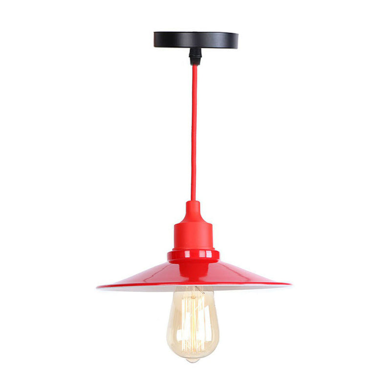 Iron Hanging Lamp Kit - Red Industrial Tapered/Cage/Wide Flared Pendant Light For Living Room