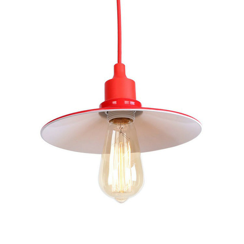 Iron Hanging Lamp Kit - Red Industrial Tapered/Cage/Wide Flared Pendant Light For Living Room