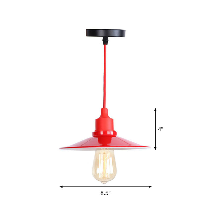 Iron Hanging Lamp Kit - Red Industrial Tapered/Cage/Wide Flared Pendant Light For Living Room