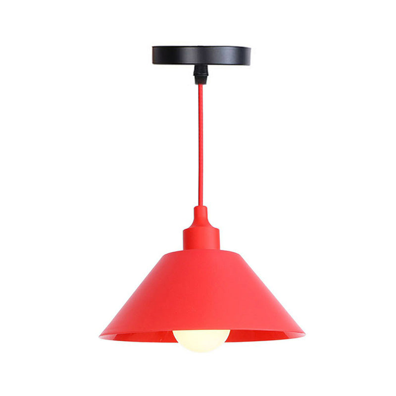 Iron Hanging Lamp Kit - Red Industrial Tapered/Cage/Wide Flared Pendant Light For Living Room