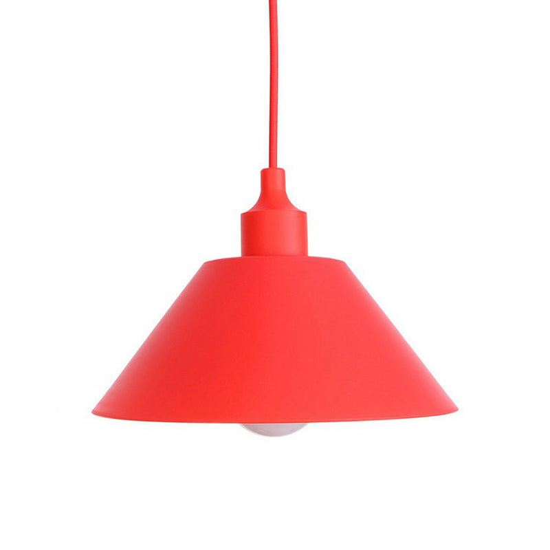 Iron Hanging Lamp Kit - Red Industrial Tapered/Cage/Wide Flared Pendant Light For Living Room