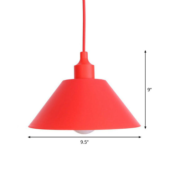 Iron Hanging Lamp Kit - Red Industrial Tapered/Cage/Wide Flared Pendant Light For Living Room