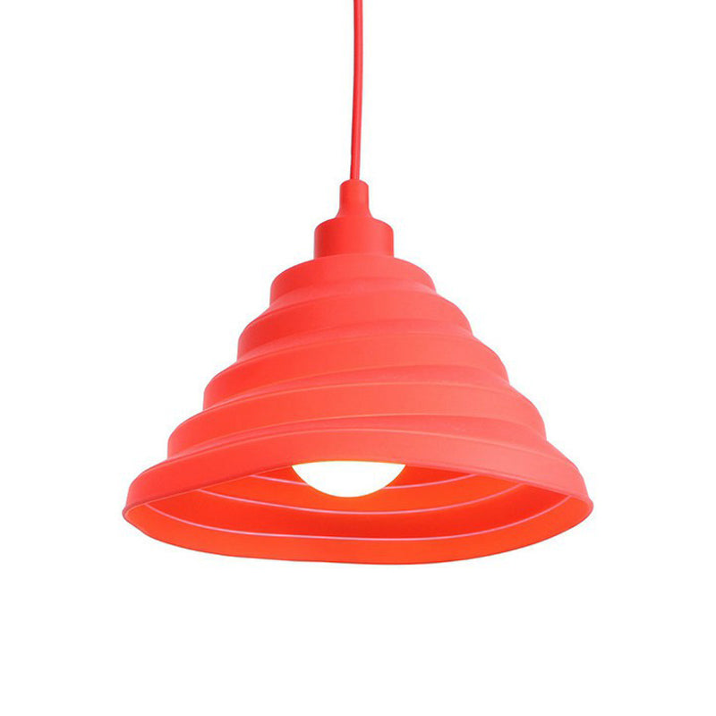 Iron Hanging Lamp Kit - Red Industrial Tapered/Cage/Wide Flared Pendant Light For Living Room