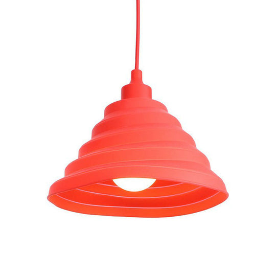 Iron Hanging Lamp Kit - Red Industrial Tapered/Cage/Wide Flared Pendant Light For Living Room