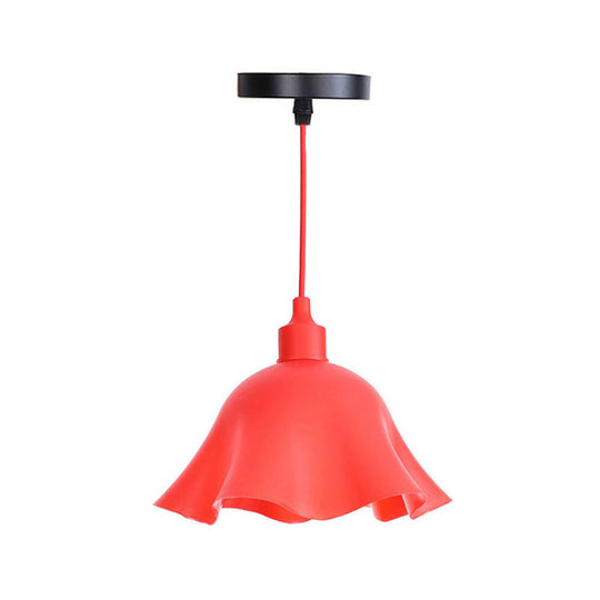 Iron Hanging Lamp Kit - Red Industrial Tapered/Cage/Wide Flared Pendant Light For Living Room