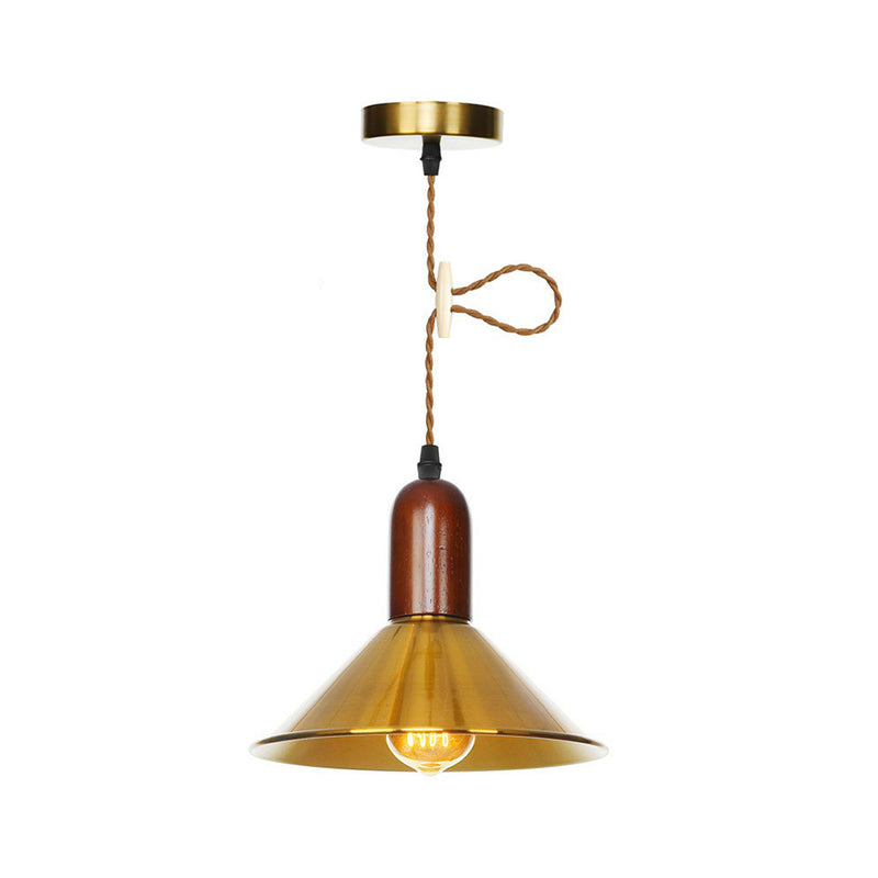 Antiqued Iron Ceiling Pendant Light With Bronze Disc Dome And Cone Finishes - Ideal For Dining Rooms