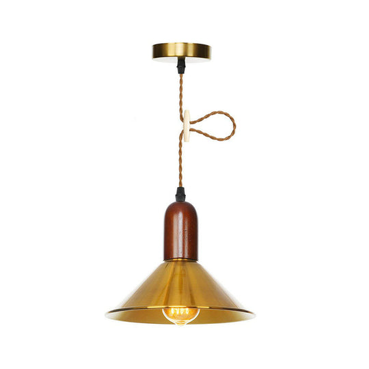 Antiqued Iron Ceiling Pendant Light With Bronze Disc Dome And Cone Finishes - Ideal For Dining Rooms