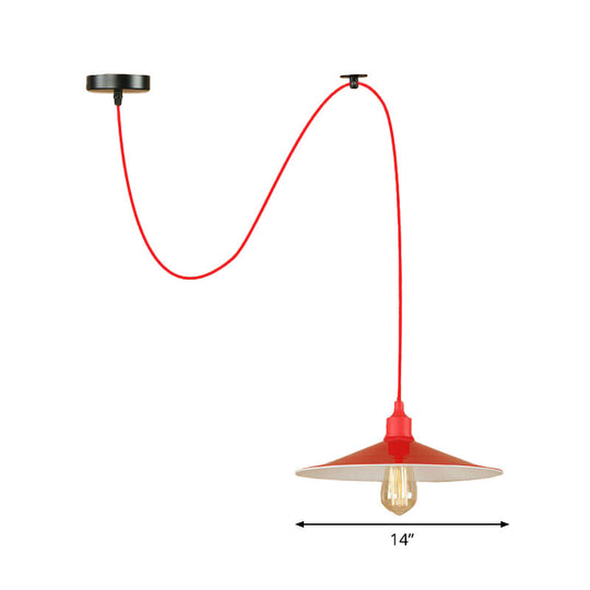 Red Metal Saucer Suspension Pendant Light For Living Room - 1/3-Head Swag Lighting Fixture