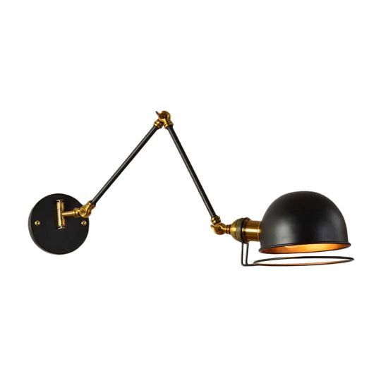 Vintage Metal Single Black Wall Mounted Light With Wire Guard - Extendable Bowl Restaurant Lamp /