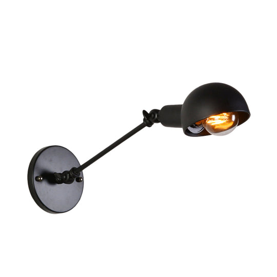 Retro Swing Arm Wall Lamp - Single-Bulb Iron Lighting With Bowl Shade Black 8+8/12+12