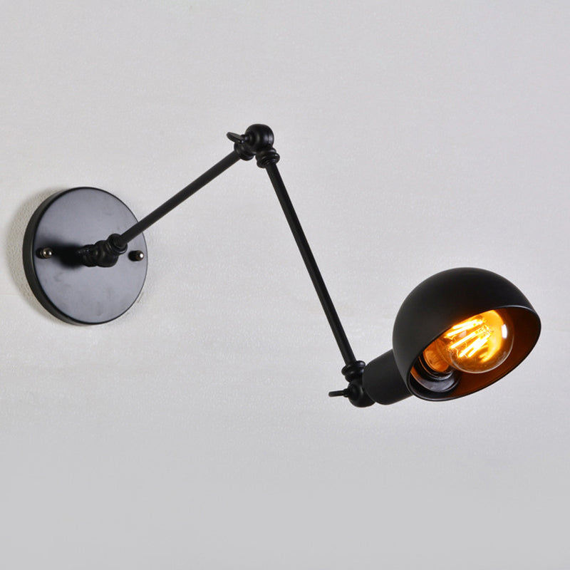 Retro Swing Arm Wall Lamp - Single-Bulb Iron Lighting With Bowl Shade Black 8+8/12+12