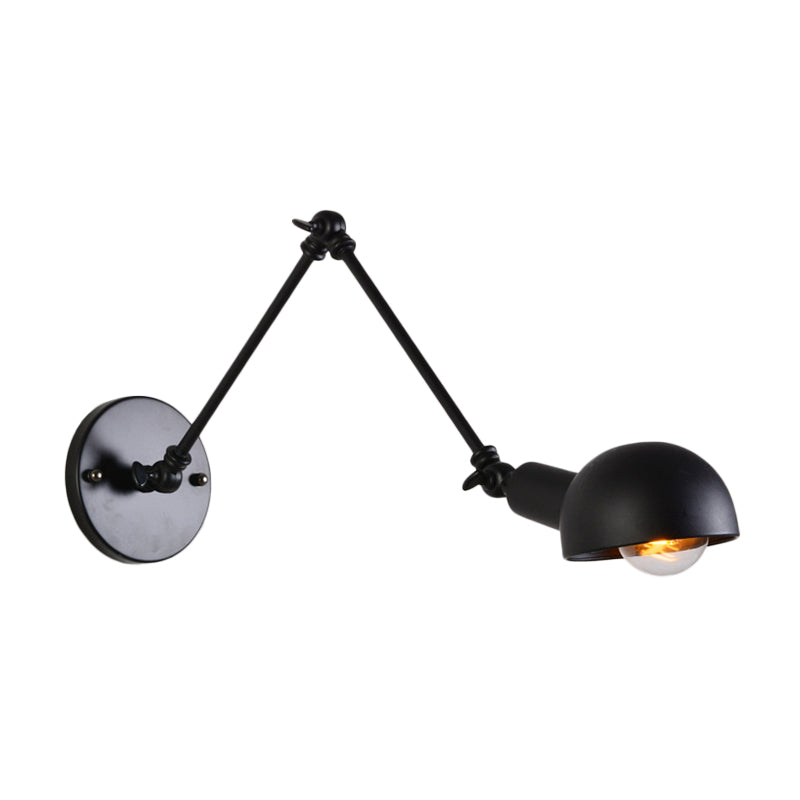 Retro Swing Arm Wall Lamp - Single-Bulb Iron Lighting With Bowl Shade Black 8+8/12+12