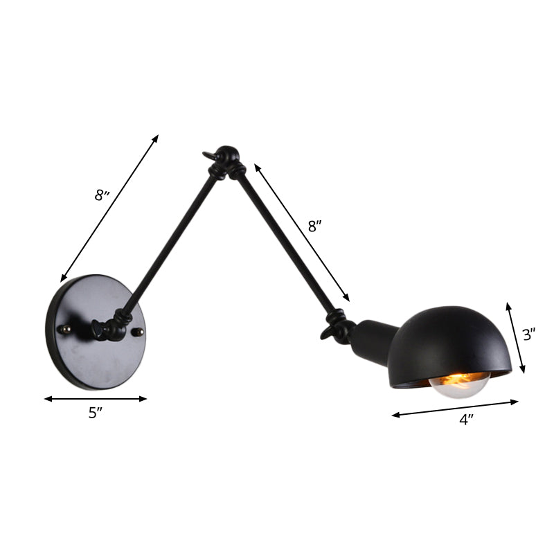 Retro Swing Arm Wall Lamp - Single-Bulb Iron Lighting With Bowl Shade Black 8+8/12+12