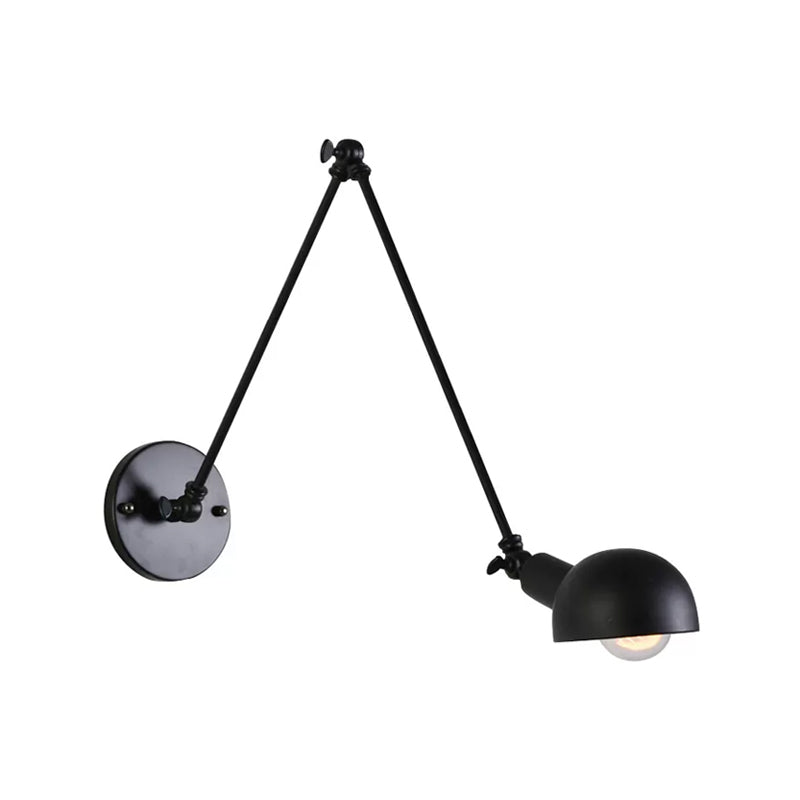 Retro Swing Arm Wall Lamp - Single-Bulb Iron Lighting With Bowl Shade Black 8+8/12+12 / 16+16