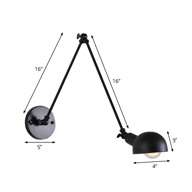 Retro Swing Arm Wall Lamp - Single-Bulb Iron Lighting With Bowl Shade Black 8+8/12+12