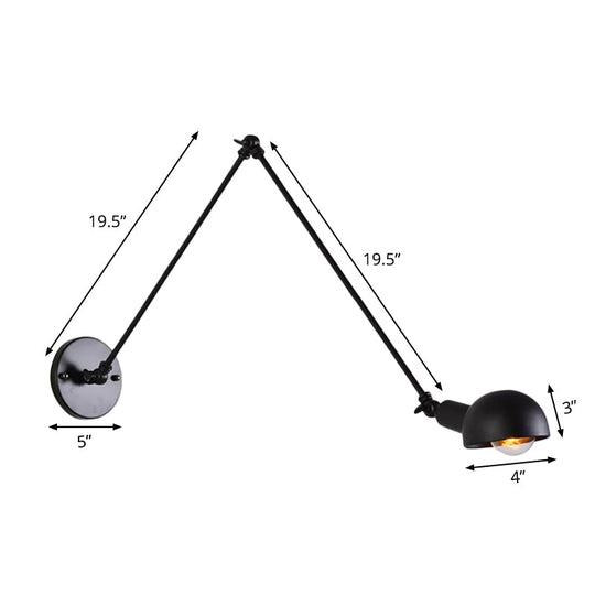 Retro Swing Arm Wall Lamp - Single-Bulb Iron Lighting With Bowl Shade Black 8+8/12+12