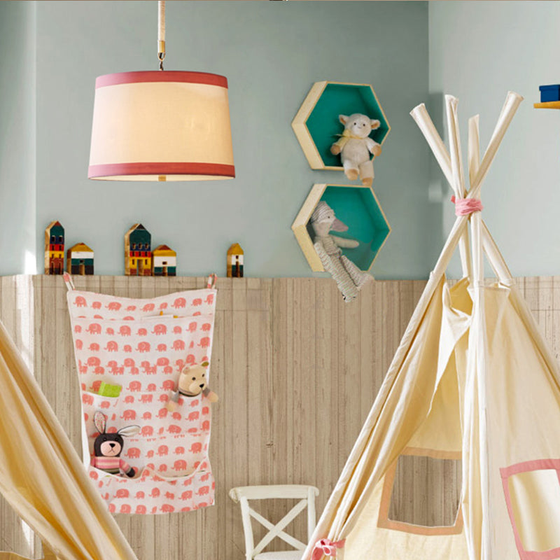 Simple 5-Bulb Fabric Drum Pendant Light For Nursing Room Decor