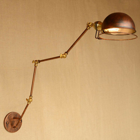 Rustic Wall Mounted Reading Lamp With Rotating Arm And Wire Guard