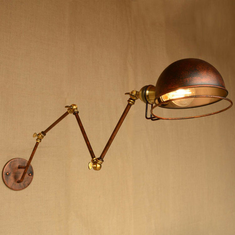 Rustic Wall Mounted Reading Lamp With Rotating Arm And Wire Guard