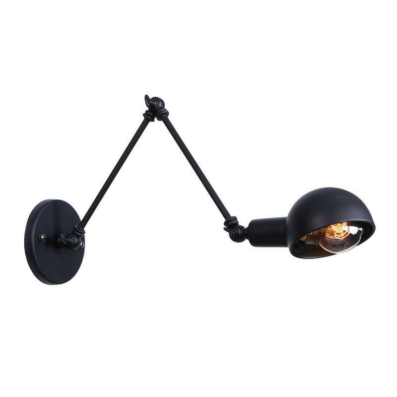 Vintage Iron Swivel Wall Light Kit - Black Bowl Design 8/19.5 Dual Width Bedroom Reading Lamp