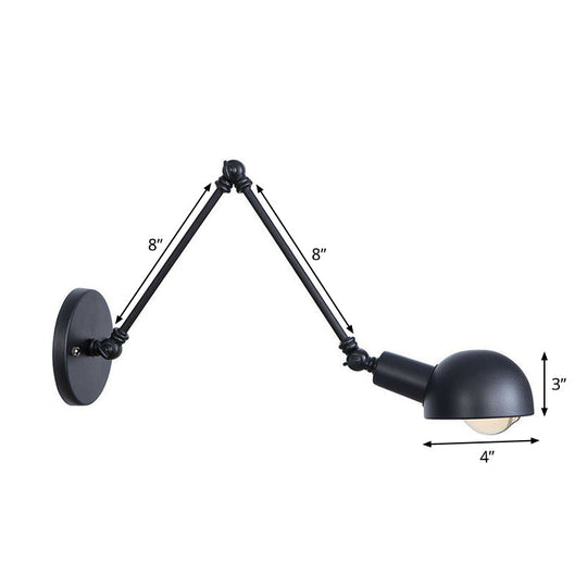 Vintage Iron Swivel Wall Light Kit - Black Bowl Design 8/19.5 Dual Width Bedroom Reading Lamp