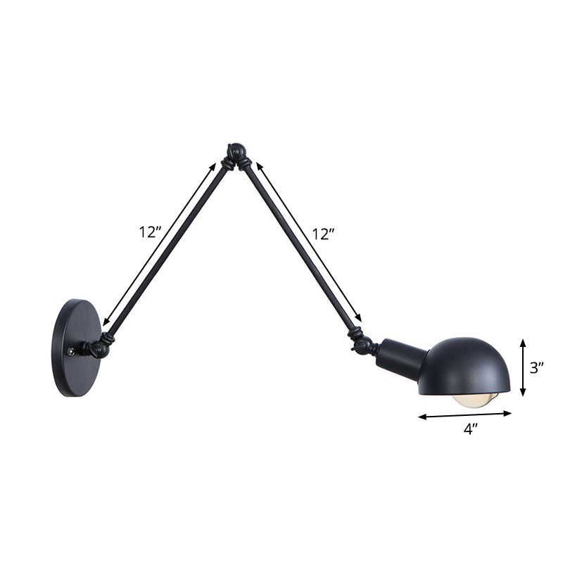 Vintage Iron Swivel Wall Light Kit - Black Bowl Design 8/19.5 Dual Width Bedroom Reading Lamp