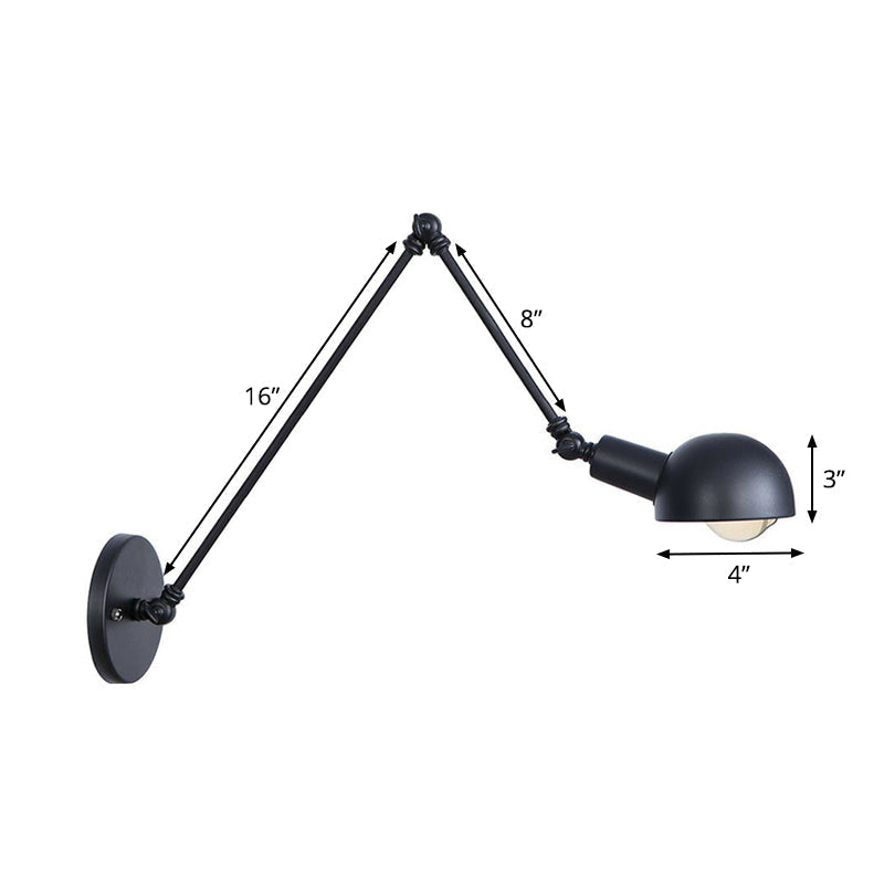 Vintage Iron Swivel Wall Light Kit - Black Bowl Design 8/19.5 Dual Width Bedroom Reading Lamp