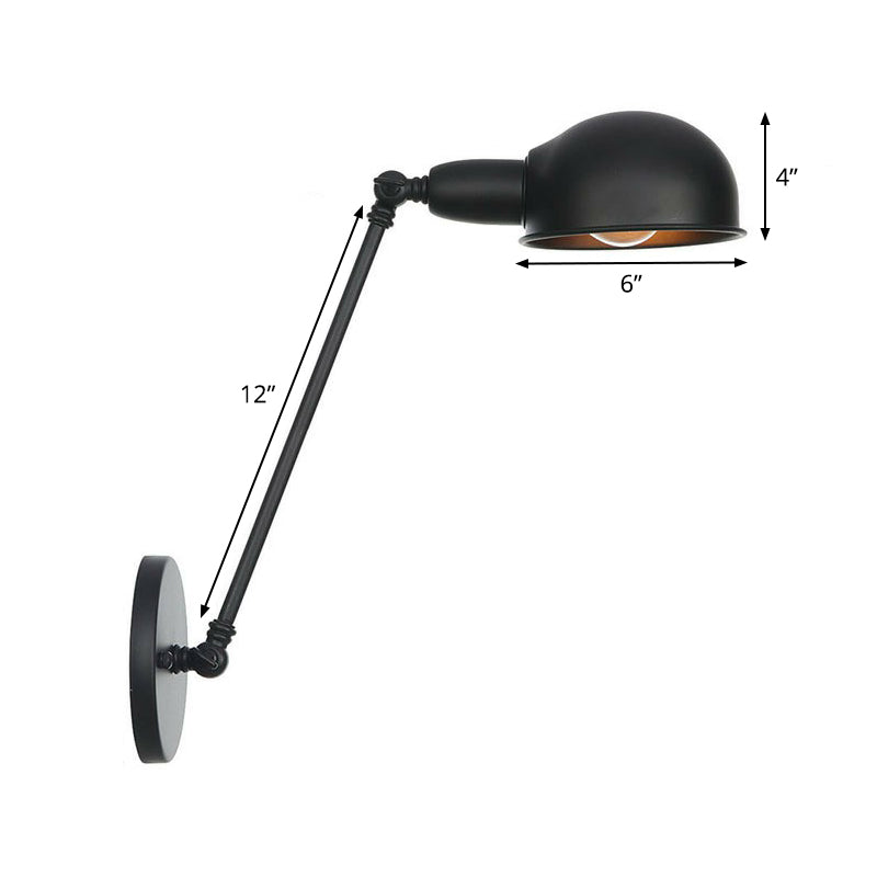 Industrial Wall Lamp Kit With Swing Arm And Dome Shade - Single-Bulb Iron Mount Fixture In Black