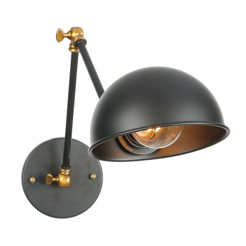 Industrial Wall Lamp Kit With Swing Arm And Dome Shade - Single-Bulb Iron Mount Fixture In Black /