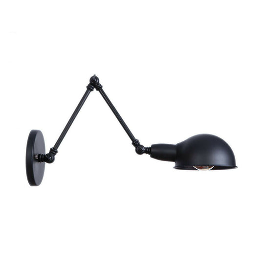 Industrial Wall Lamp Kit With Swing Arm And Dome Shade - Single-Bulb Iron Mount Fixture In Black