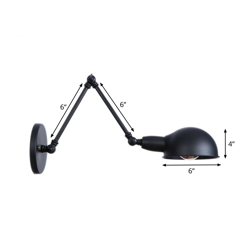 Industrial Wall Lamp Kit With Swing Arm And Dome Shade - Single-Bulb Iron Mount Fixture In Black