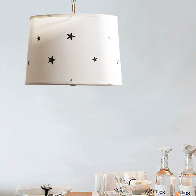 Simple 5-Bulb Fabric Drum Pendant Light For Nursing Room Decor