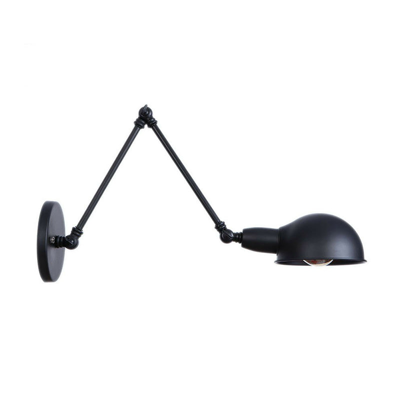 Industrial Wall Lamp Kit With Swing Arm And Dome Shade - Single-Bulb Iron Mount Fixture In Black /