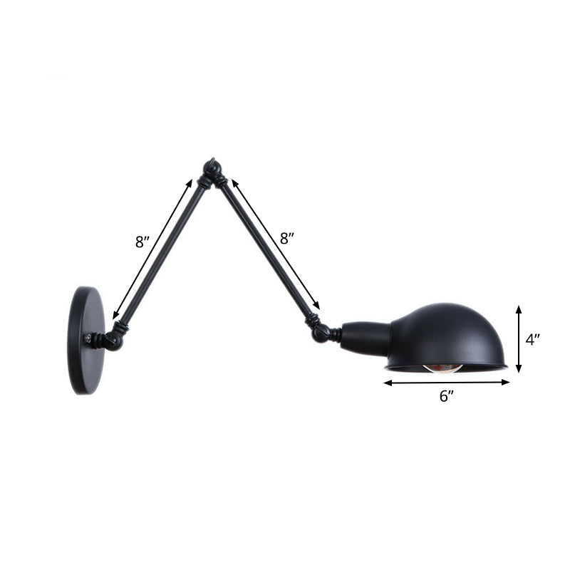 Industrial Wall Lamp Kit With Swing Arm And Dome Shade - Single-Bulb Iron Mount Fixture In Black