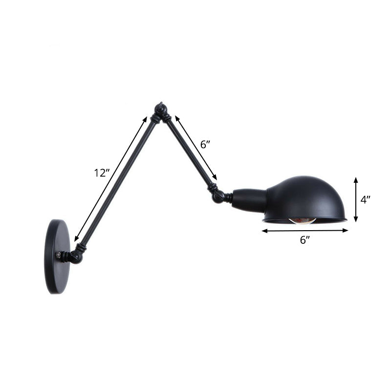 Industrial Wall Lamp Kit With Swing Arm And Dome Shade - Single-Bulb Iron Mount Fixture In Black