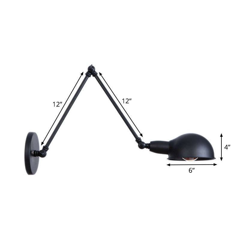 Industrial Wall Lamp Kit With Swing Arm And Dome Shade - Single-Bulb Iron Mount Fixture In Black