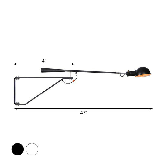 Telescopic Arm Studio Task Wall Light - Industrial Iron 1 Head Black/White Plug-In Lamp With Bowl