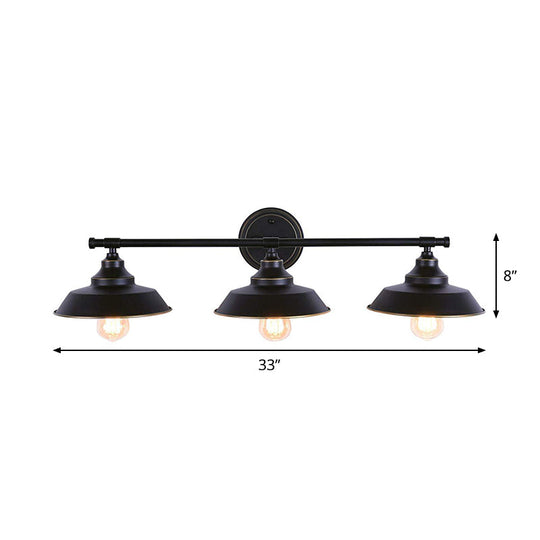 Country Style Black Iron Barn Wall Mounted Lamp - 3 Lights Linear Arm