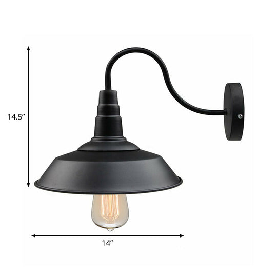 Black Finish Wall Mount Lamp With Gooseneck Arm - 1 Head Rural Iron Barn Light Fixture