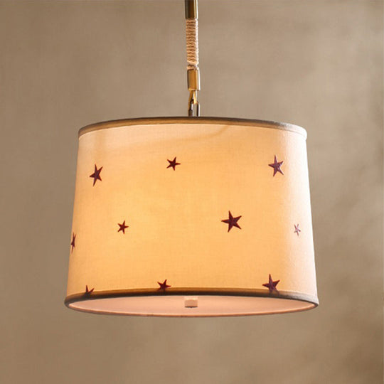 Simple 5-Bulb Fabric Drum Pendant Light For Nursing Room Decor