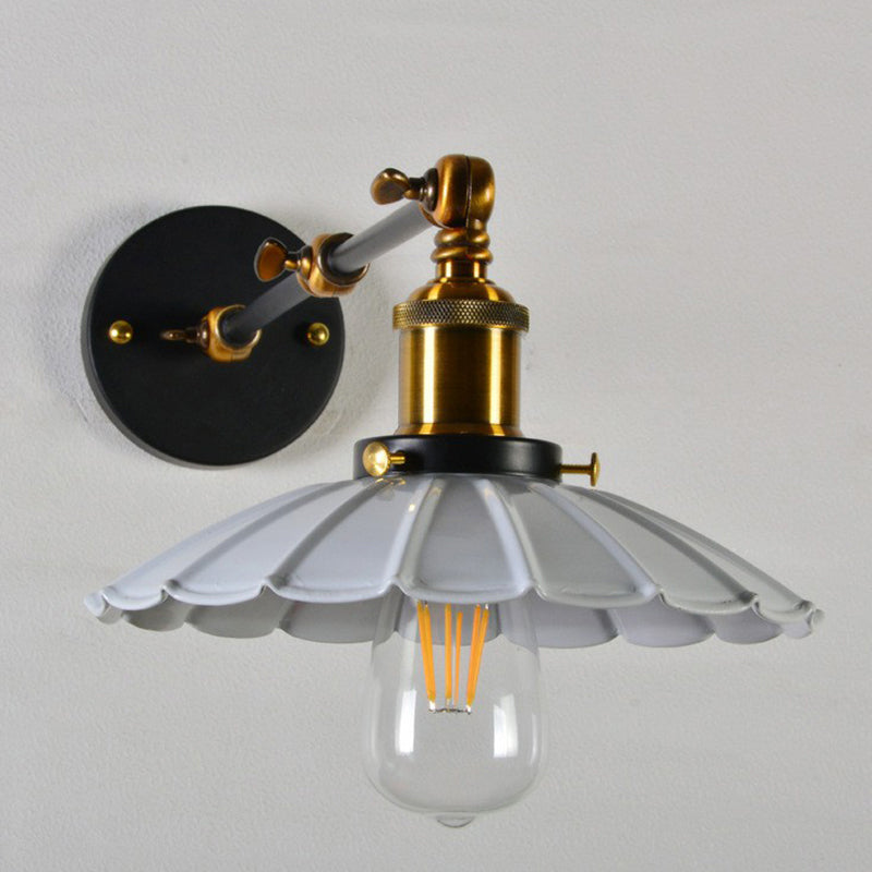 Scalloped Iron Wall Reading Lamp - Adjustable Arm Bedroom Light Black/White-Brass