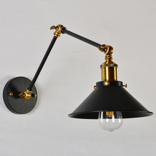 Modern Swing Arm Wall Lamp For Bedroom - Warehouse Black/White And Brass Iron 8+8/12+12 With 1 Bulb