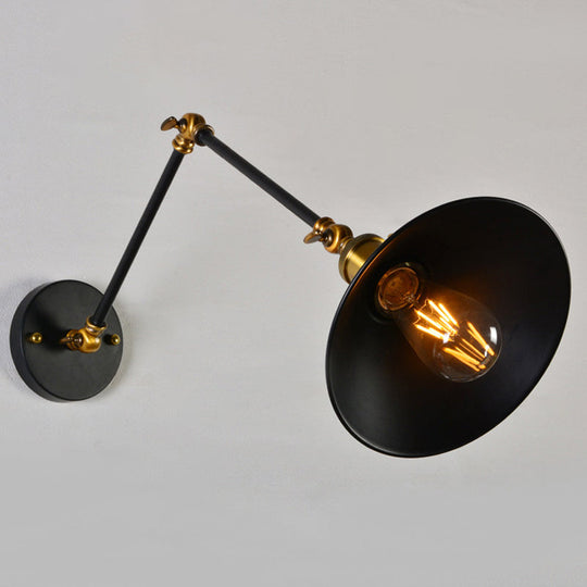 Modern Swing Arm Wall Lamp For Bedroom - Warehouse Black/White And Brass Iron 8+8/12+12 With 1 Bulb