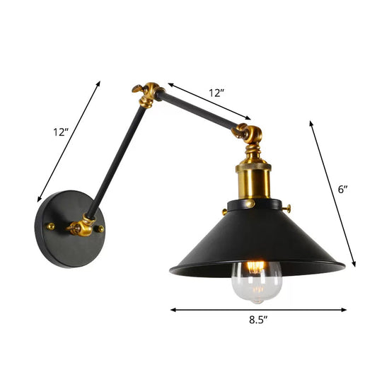 Modern Swing Arm Wall Lamp For Bedroom - Warehouse Black/White And Brass Iron 8+8/12+12 With 1 Bulb