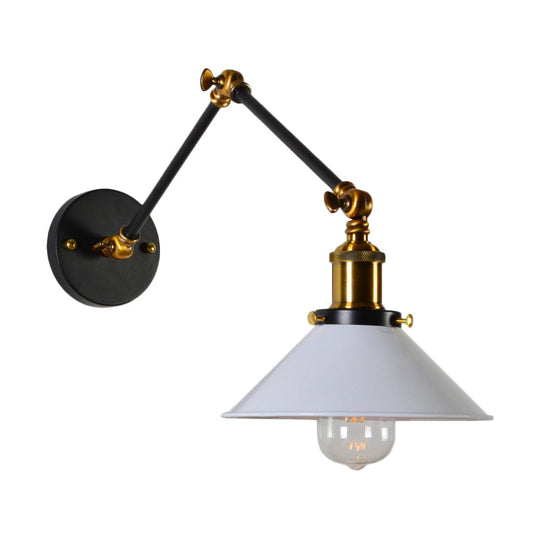 Modern Swing Arm Wall Lamp For Bedroom - Warehouse Black/White And Brass Iron 8+8/12+12 With 1 Bulb