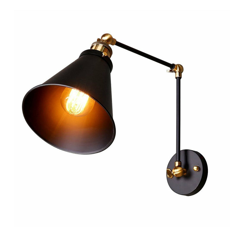 Farmhouse Bistro Wall Lamp: Adjustable 1-Light Fixture With Black Iron Shade