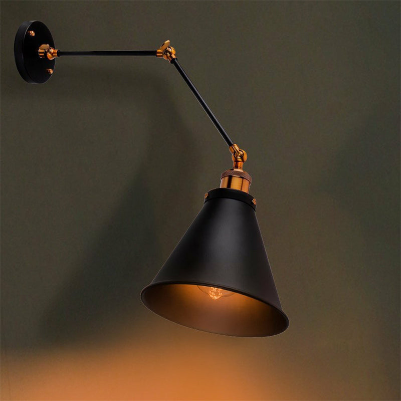 Farmhouse Bistro Wall Lamp: Adjustable 1-Light Fixture With Black Iron Shade