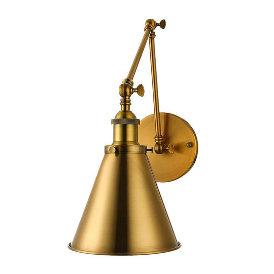 Industrial Brass Swing Arm Wall Lamp With Cone Shade For Studio Reading