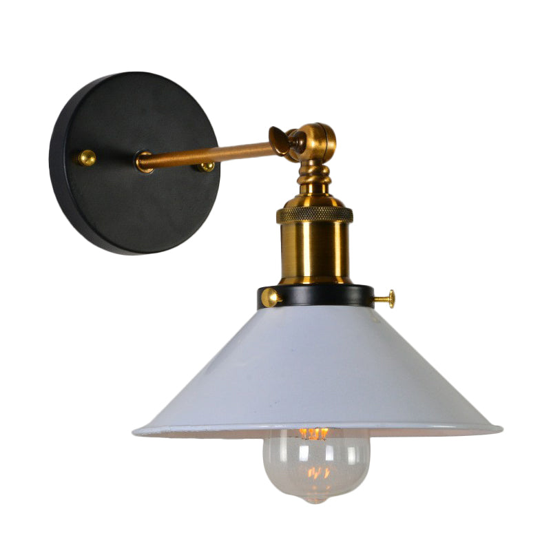 Countryside Metal Cone Kitchen Wall Lamp - Adjustable Joint Black/White-Brass Finish 1-Bulb Mount