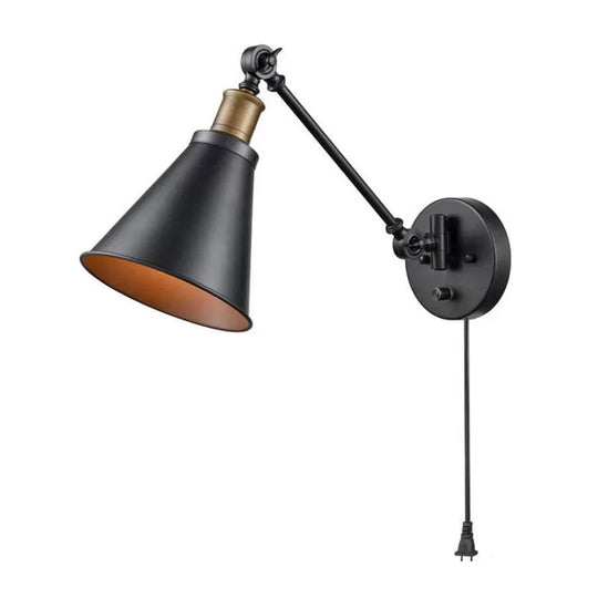 Horn Iron Wall Mount Reading Lamp - Industrial 1-Light Bedroom Lighting In Black With/Without